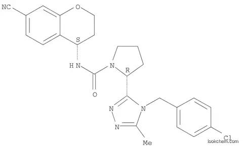 Molecular Structure of 1140490-71-6 (1-Pyrrolidinecarboxamide, 2-[4-[(4-chlorophenyl)methyl]-5-methyl-4H-1,2,4-triazol-3-yl]-N-[(4S)-7-cyano-3,4-dihydro-2H-1-benzopyran-4-yl]-, (2R)-)